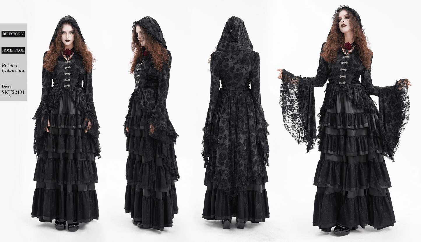 Gothic Victorian Hooded Lace Cape with Asymmetrical Hem