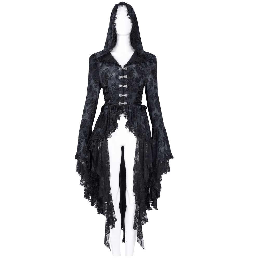 Gothic Victorian Hooded Lace Cape with Asymmetrical Hem
