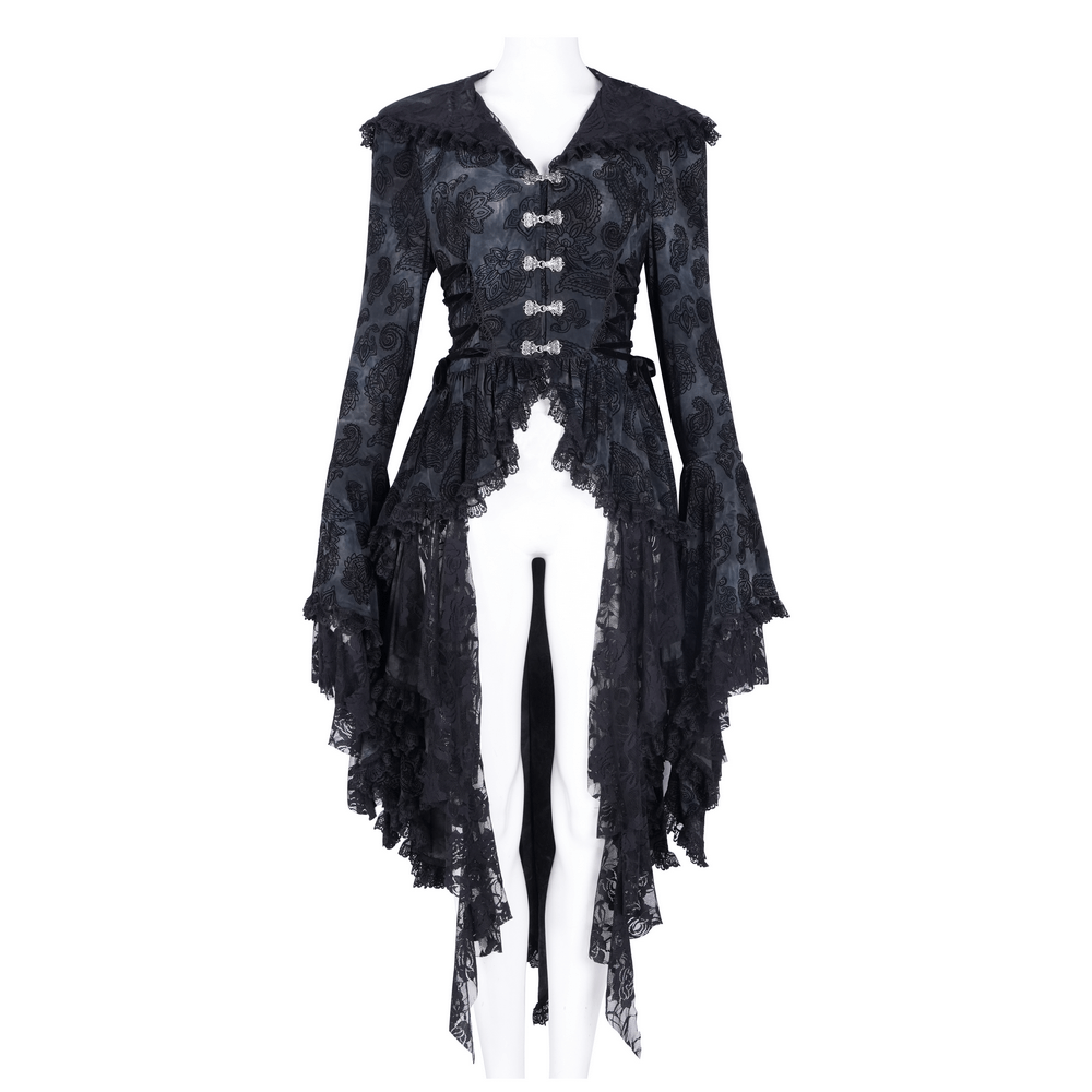 Gothic Victorian Hooded Lace Cape with Asymmetrical Hem