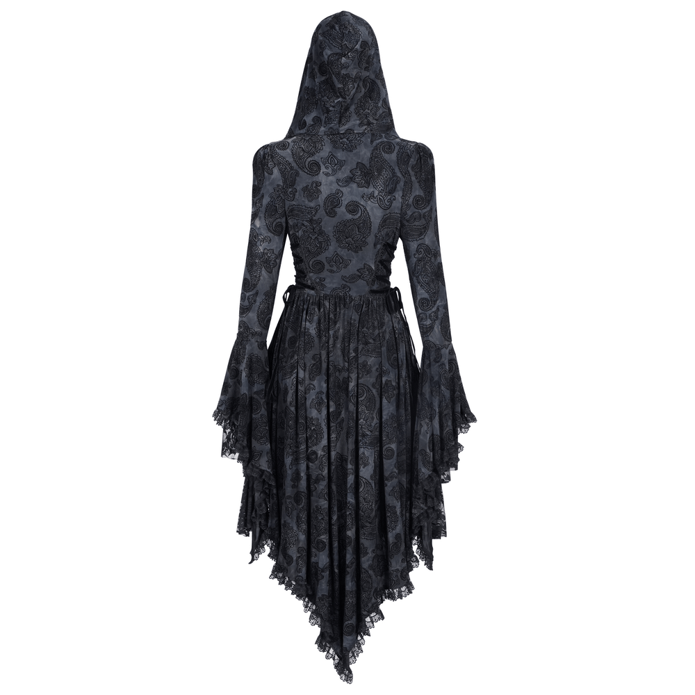Gothic Victorian Hooded Lace Cape with Asymmetrical Hem
