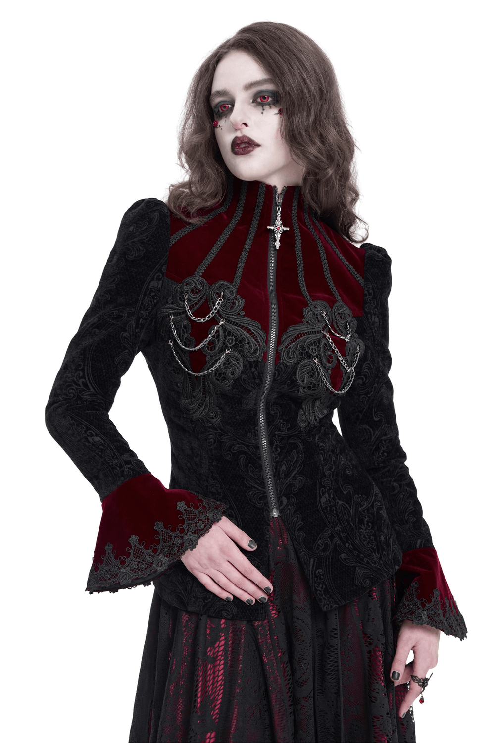 Gothic Victorian Jacket with Chains and Bell Sleeves