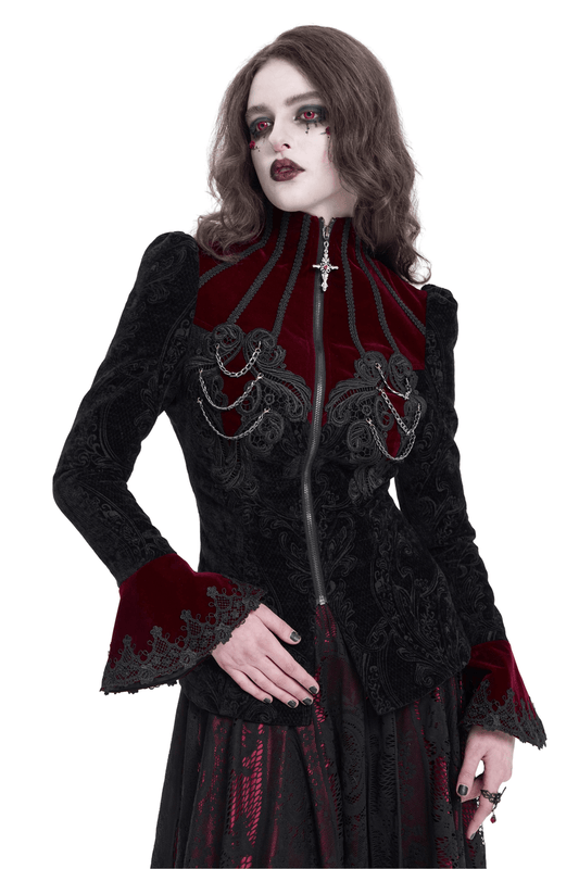Gothic Victorian Jacket with Chains and Bell Sleeves