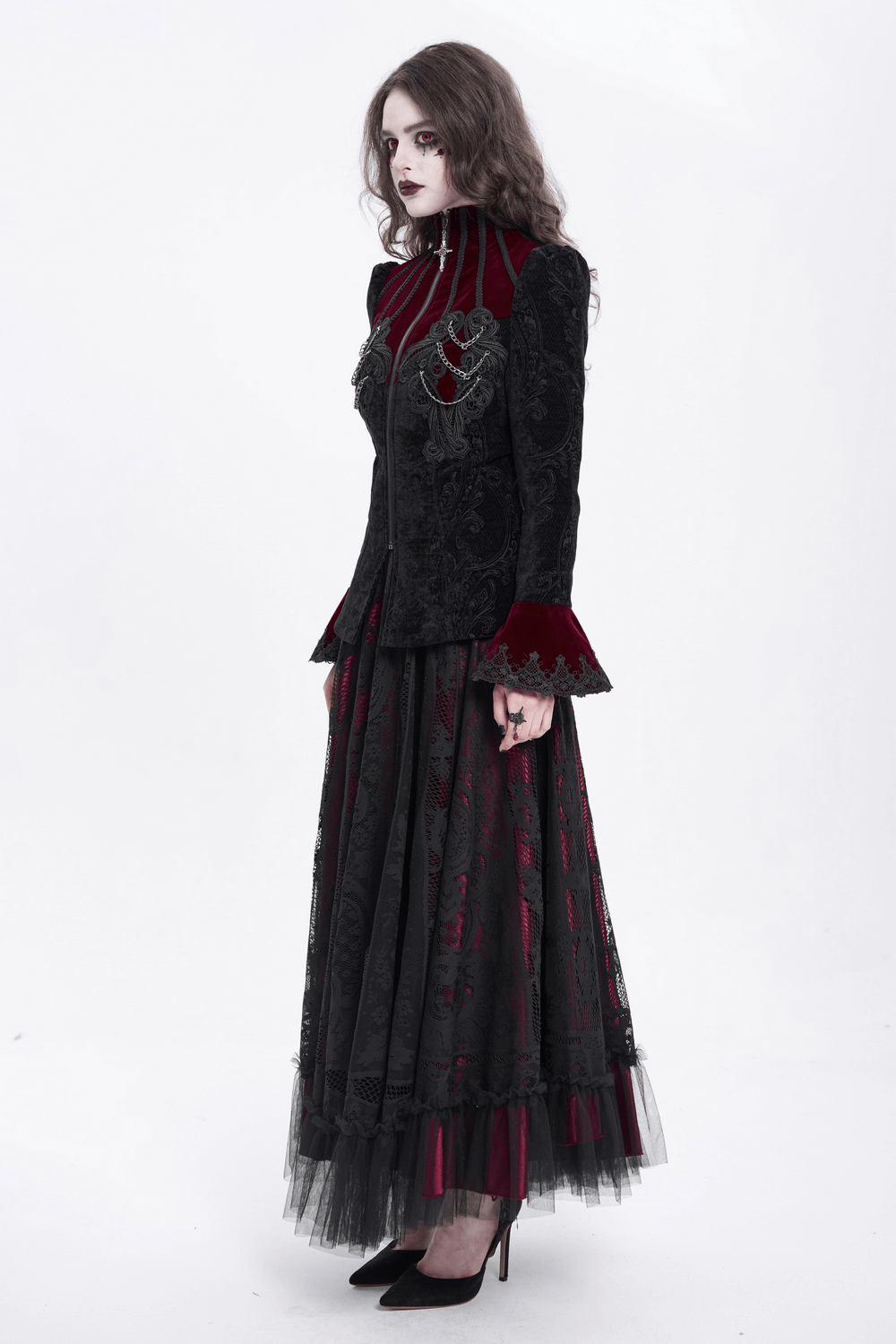 Gothic Victorian Jacket with Chains and Bell Sleeves