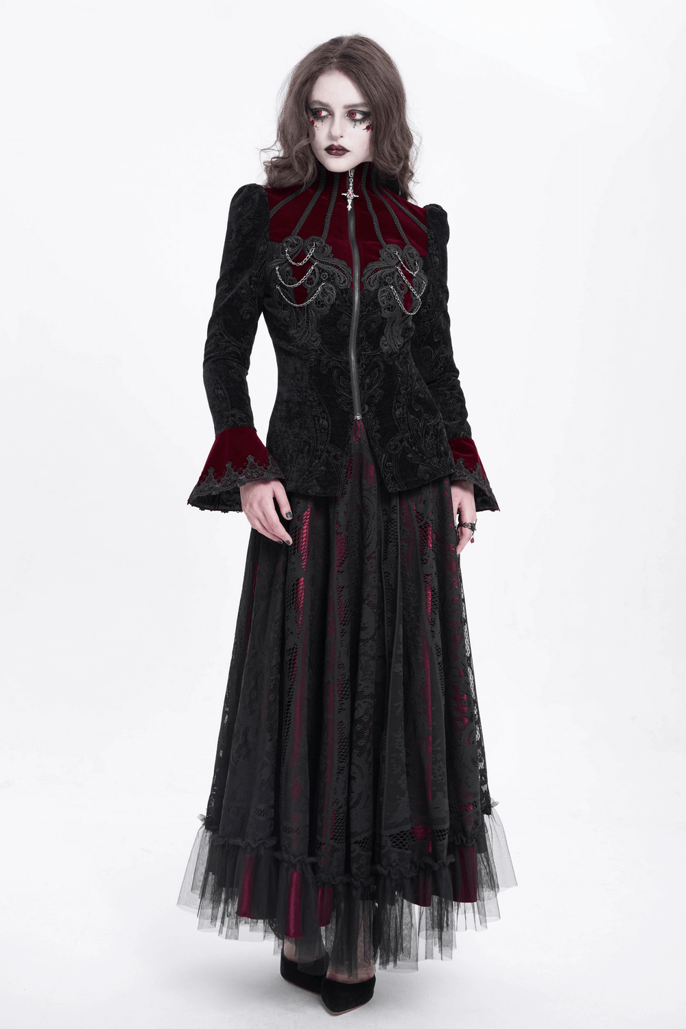 Gothic Victorian Jacket with Chains and Bell Sleeves