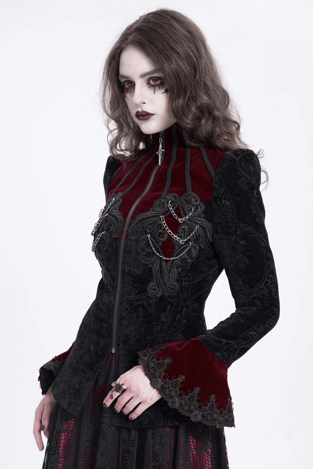Gothic Victorian Jacket with Chains and Bell Sleeves