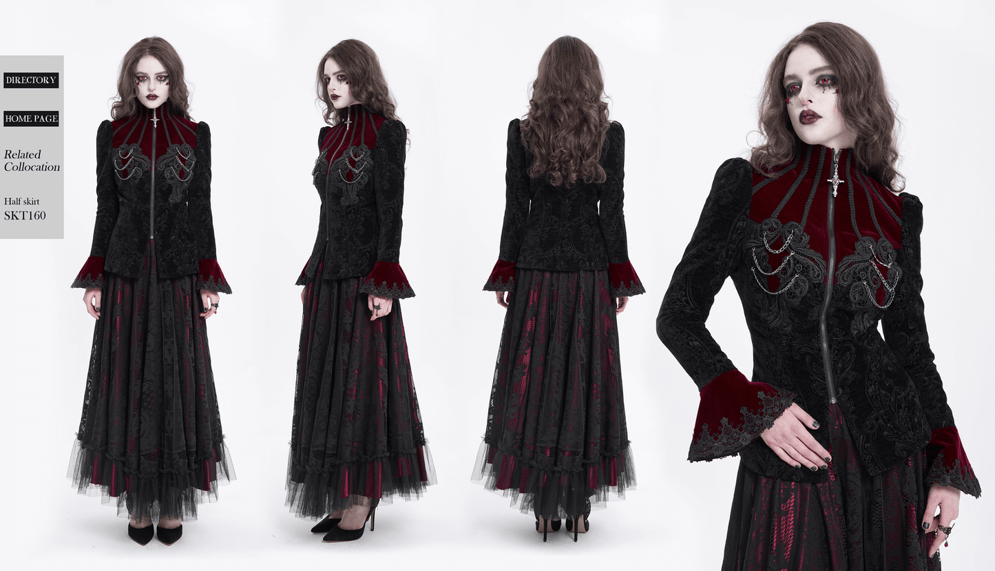 Gothic Victorian Jacket with Chains and Bell Sleeves