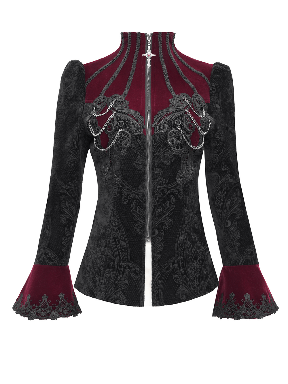 Gothic Victorian Jacket with Chains and Bell Sleeves
