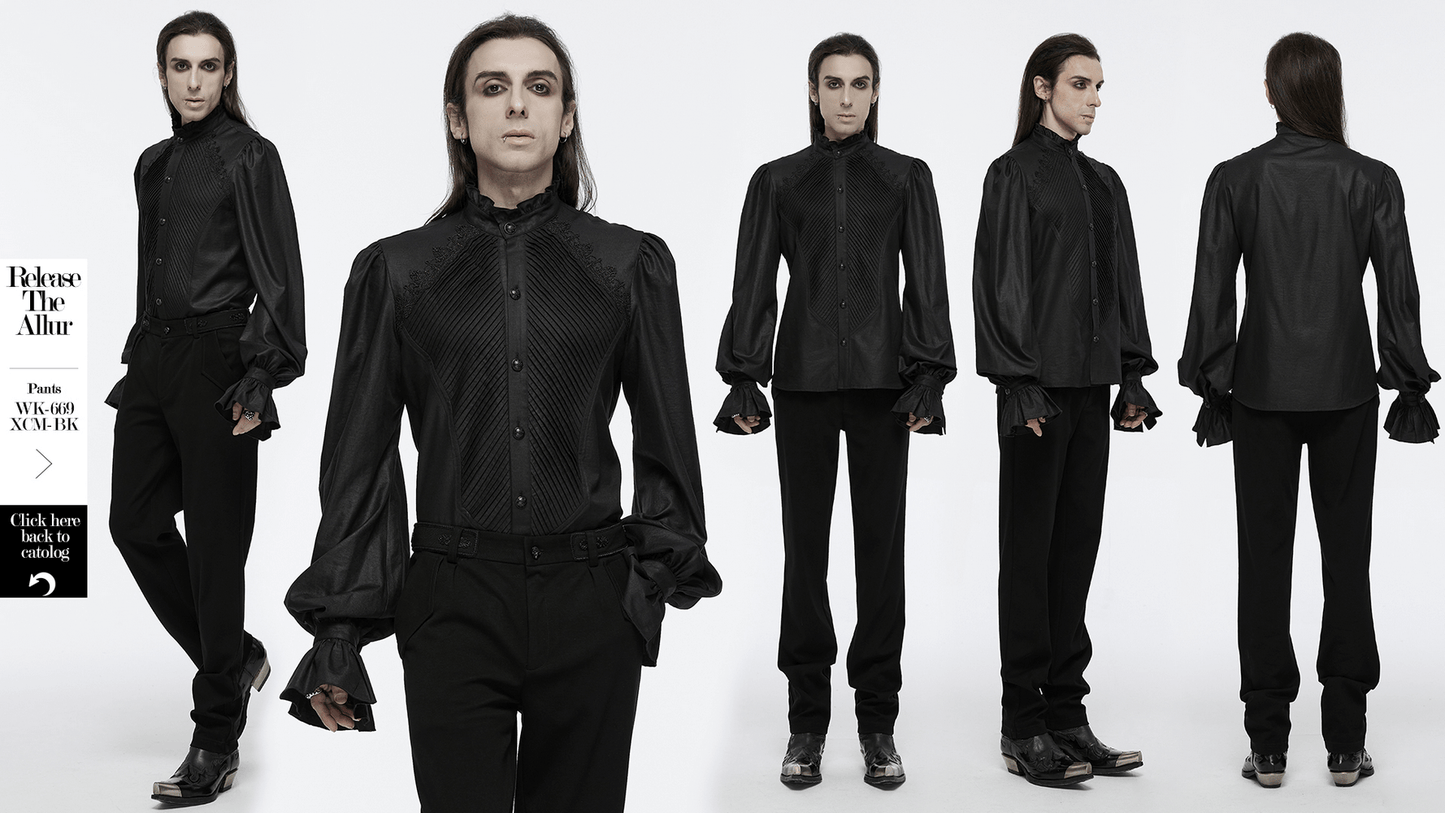 Gothic Victorian Shirt with Ruffled Collar and Sleeves