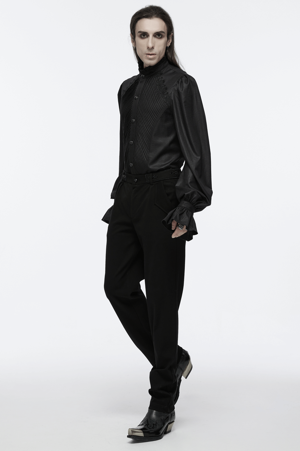 Gothic Victorian Shirt with Ruffled Collar and Sleeves