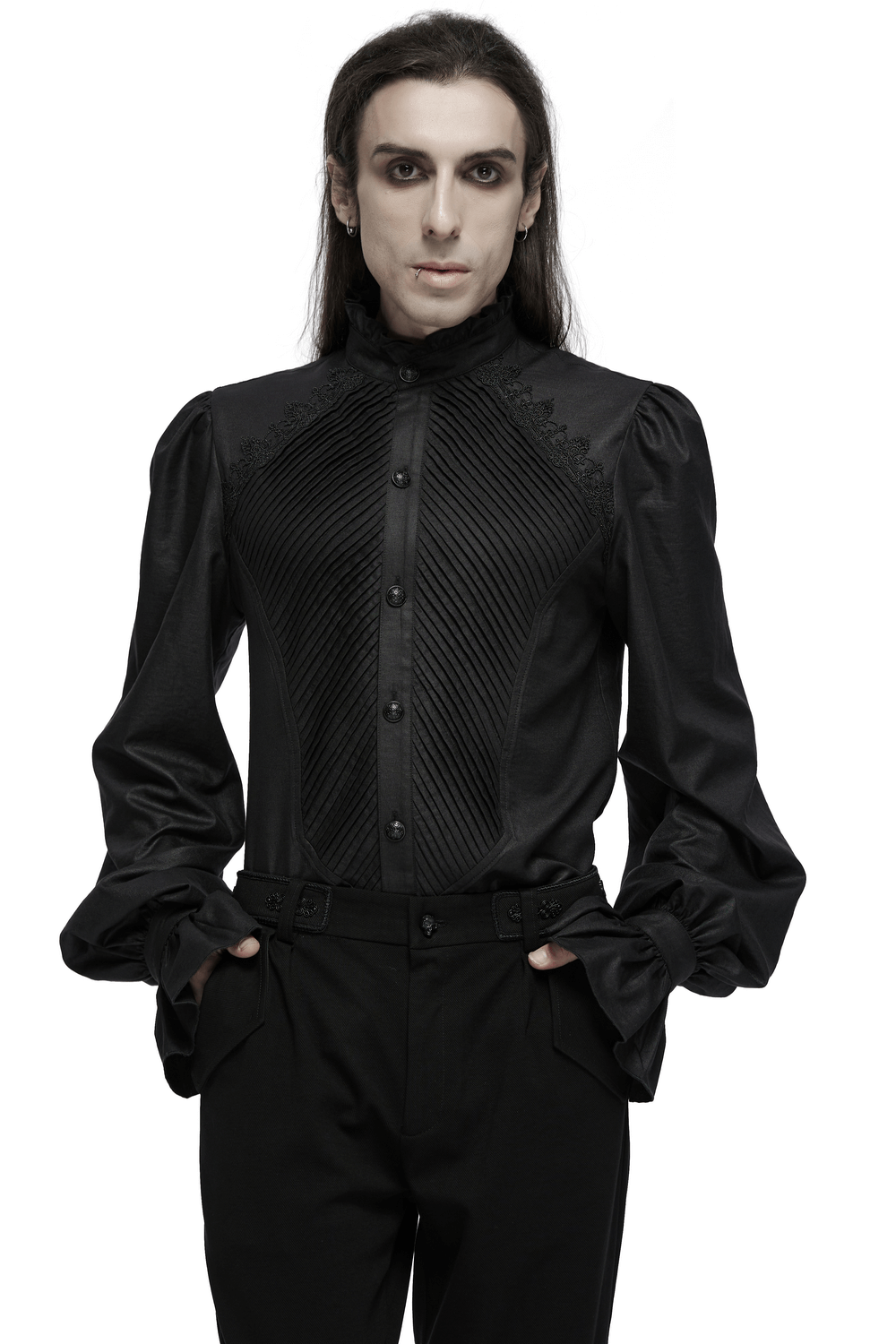 Gothic Victorian Shirt with Ruffled Collar and Sleeves