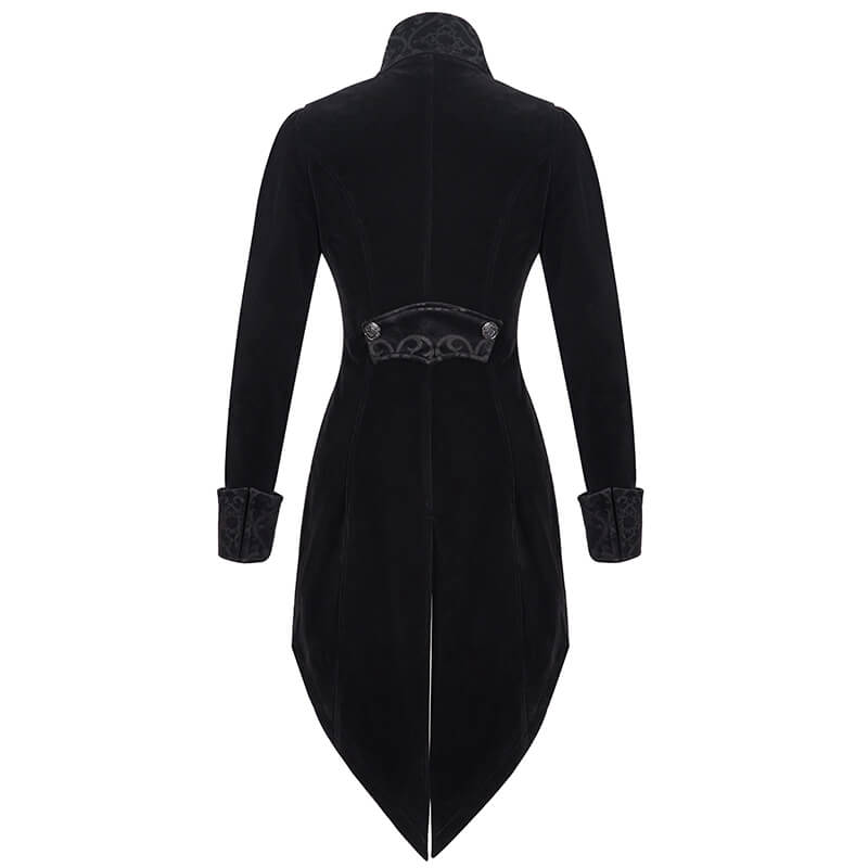 Gothic Vintage Female Black Trench Coat / Women's Steampunk Embroidery Printed Coat