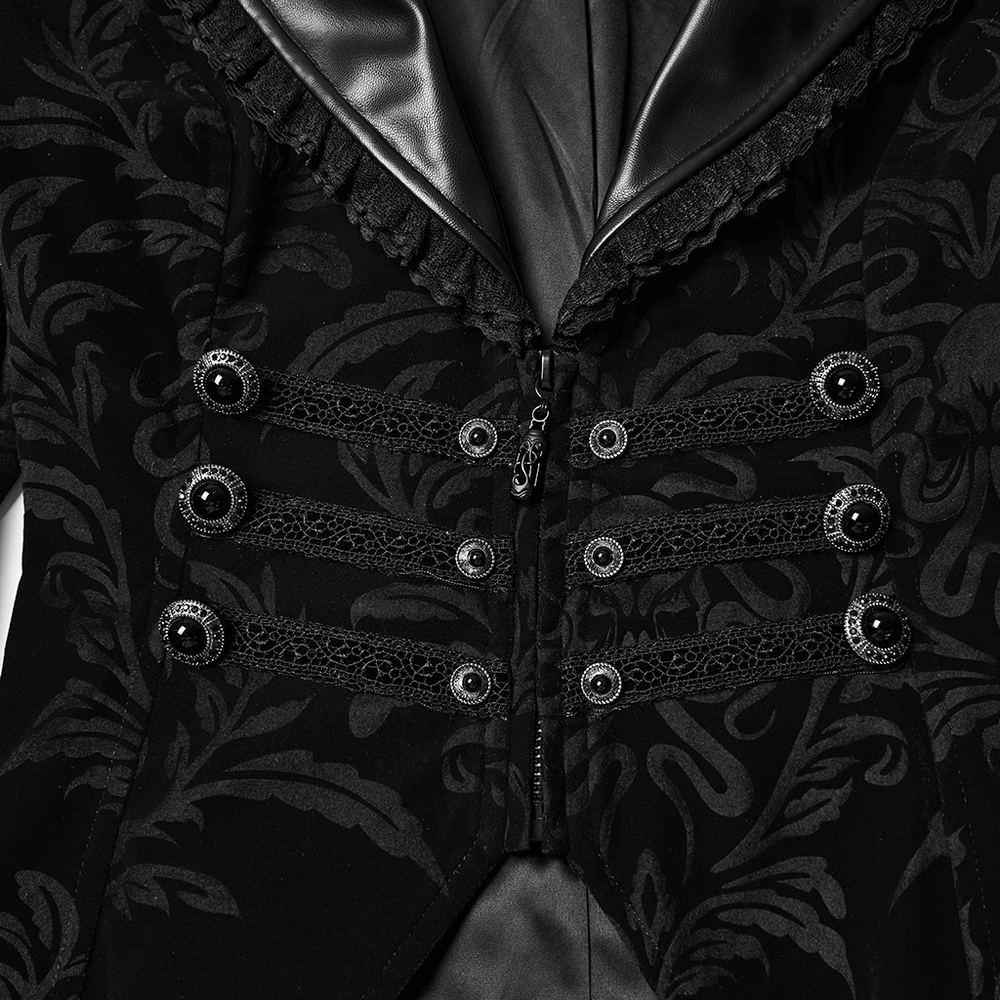 Gothic Vintage Lace-Up Velvet Jacket with Gemstone Buttons