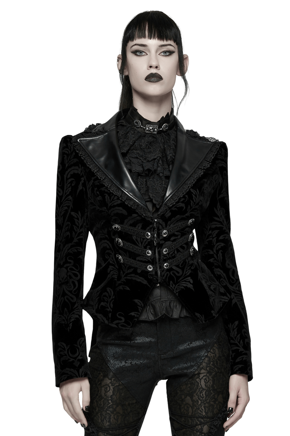Gothic Vintage Lace-Up Velvet Jacket with Gemstone Buttons