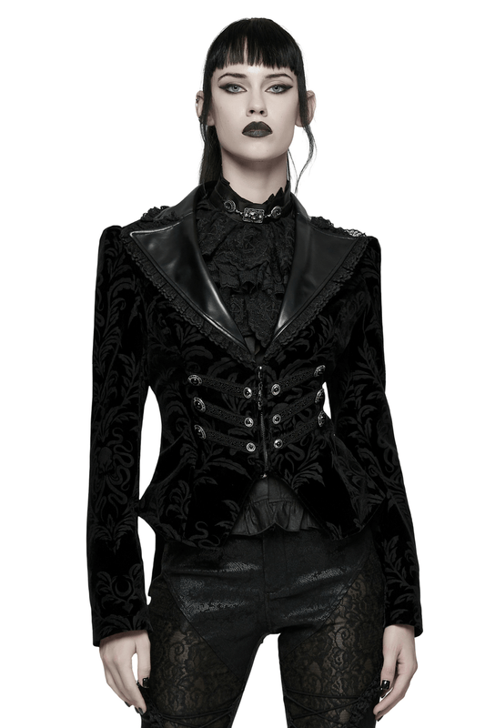 Gothic Vintage Lace-Up Velvet Jacket with Gemstone Buttons
