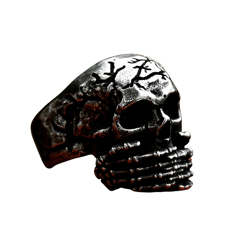 Gothic Vintage Skull Finger Ring For Men / Stainless Steel Biker Jewelry