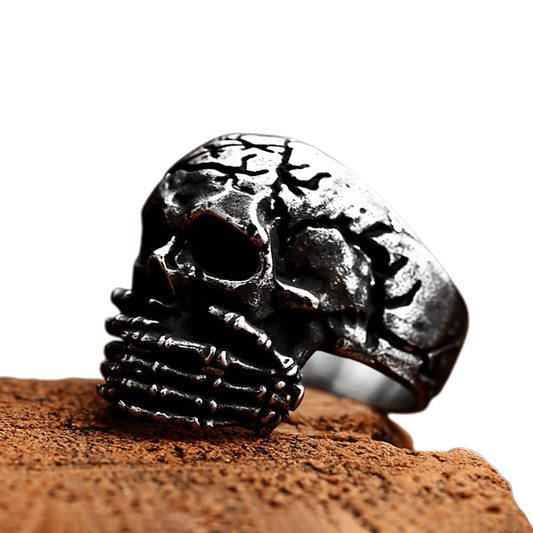 Gothic Vintage Skull Finger Ring For Men / Stainless Steel Biker Jewelry
