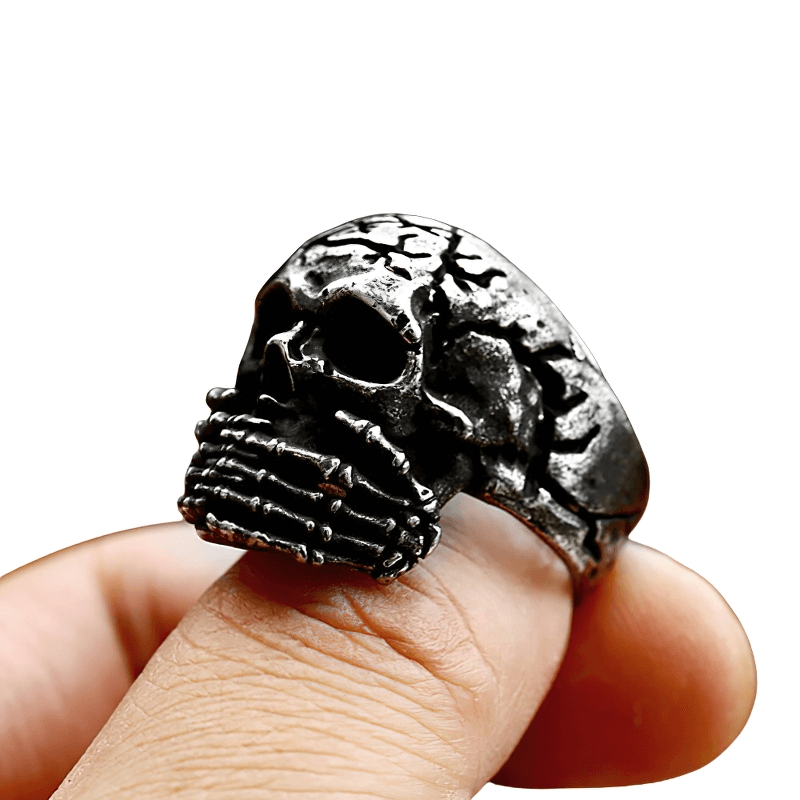 Gothic Vintage Skull Finger Ring For Men / Stainless Steel Biker Jewelry