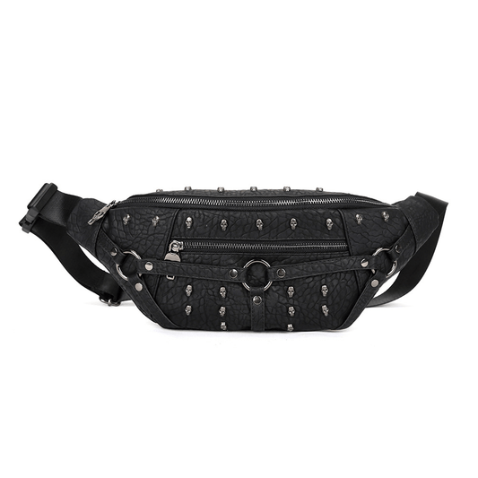 Gothic Waist Bag With Metal Skulls / Fashion Small Bag With Adjustable Strap