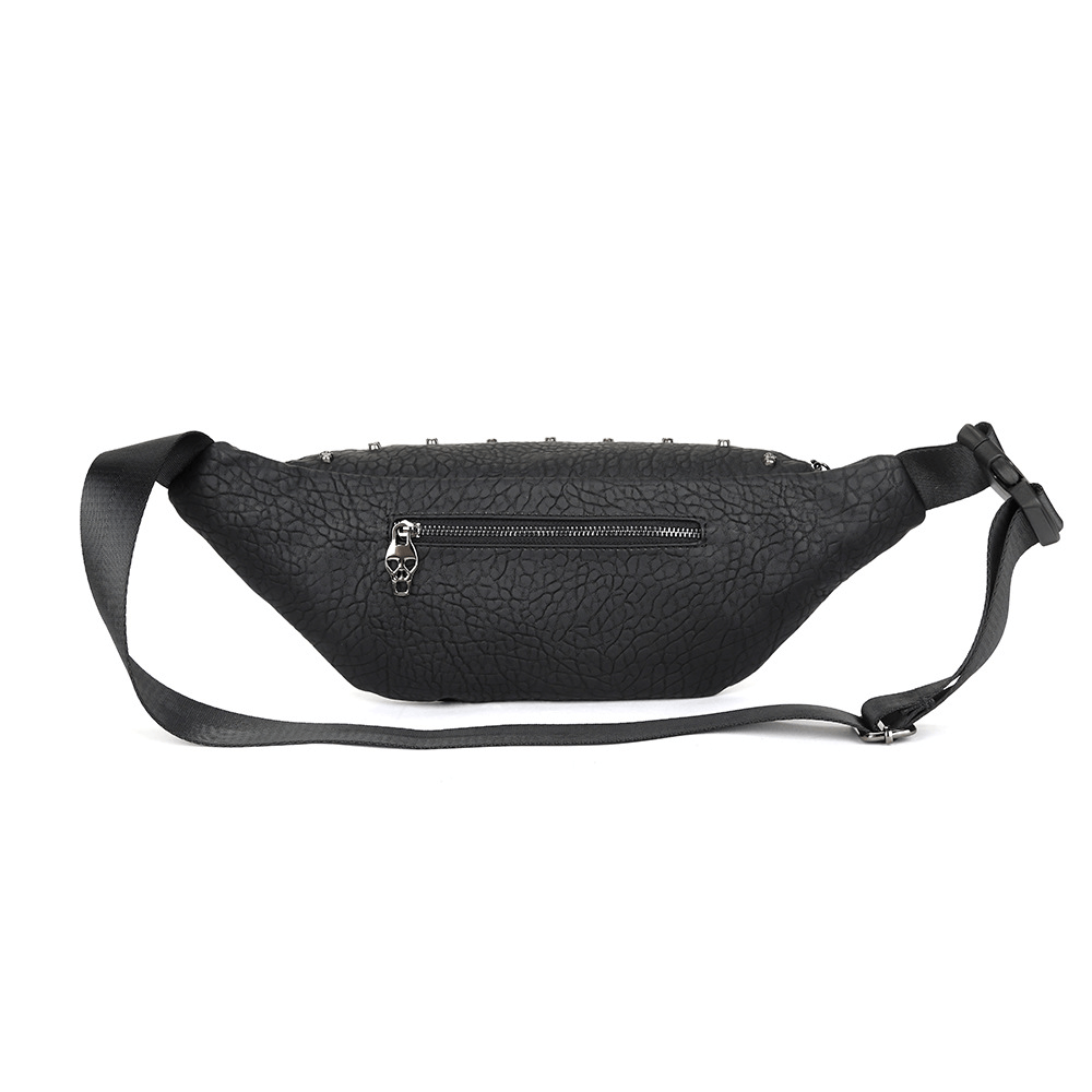 Gothic Waist Bag With Metal Skulls / Fashion Small Bag With Adjustable Strap