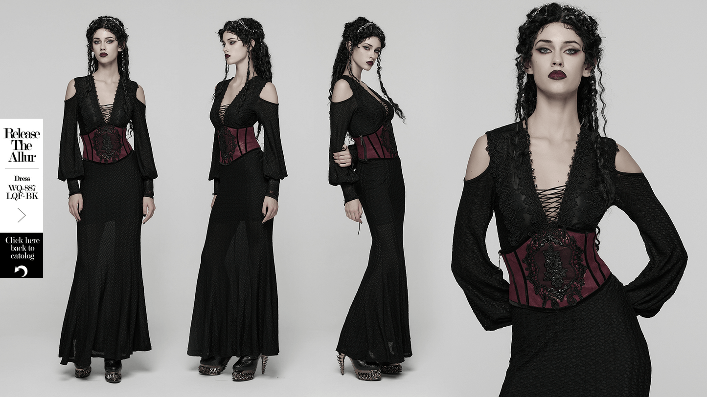 Gothic Waist Corset Belt with Lace Applique Detail