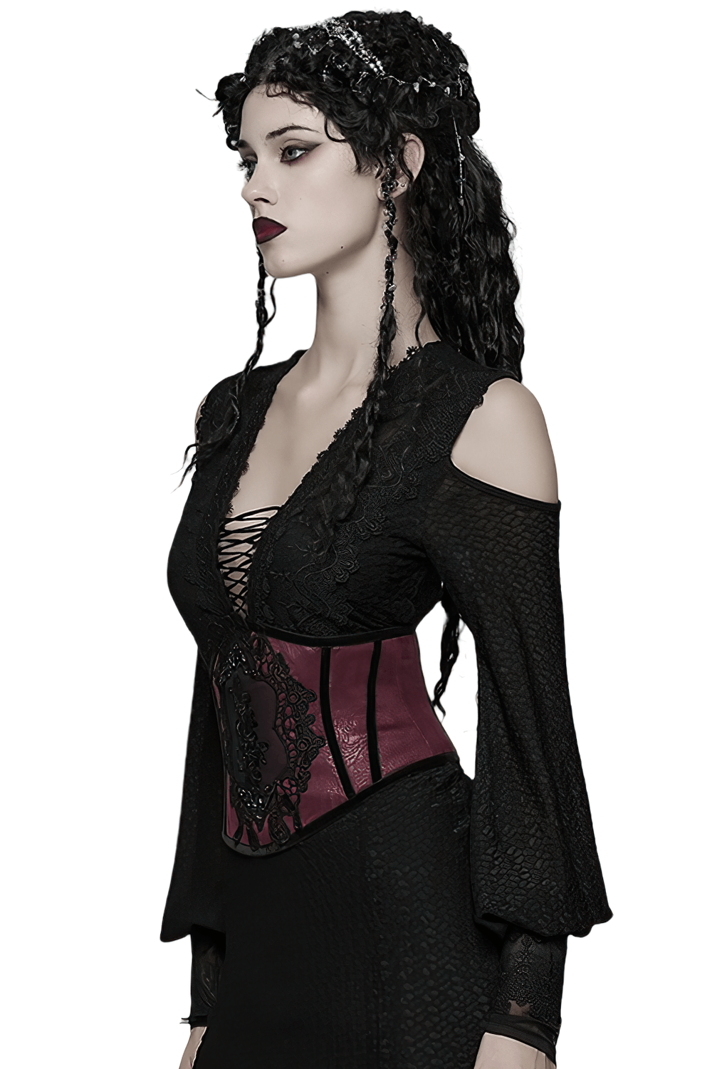 Gothic Waist Corset Belt with Lace Applique Detail