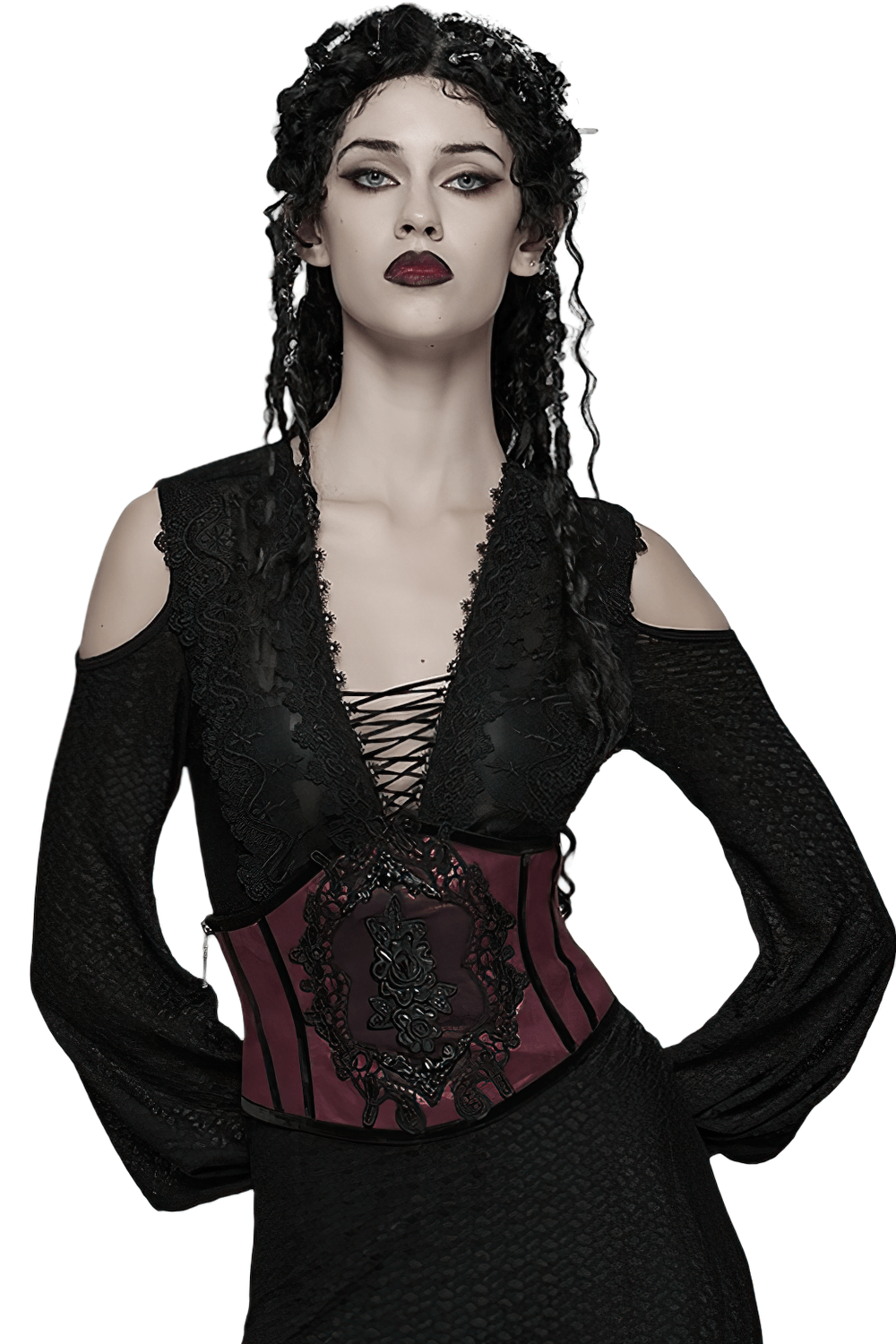 Gothic Waist Corset Belt with Lace Applique Detail