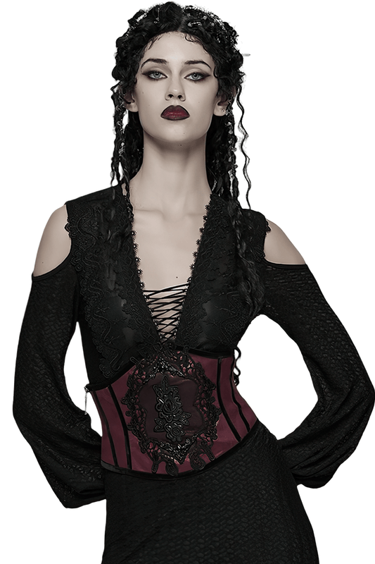 Gothic Waist Corset Belt with Lace Applique Detail