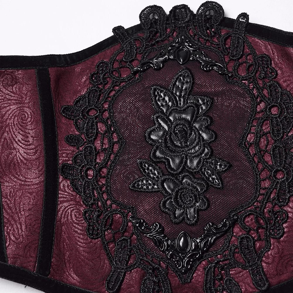 Gothic Waist Corset Belt with Lace Applique Detail