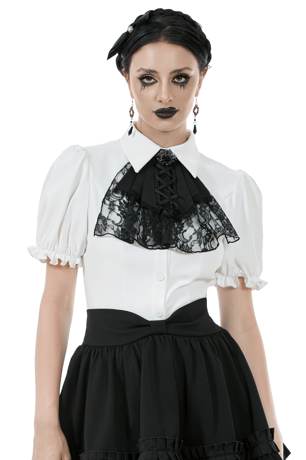 Gothic White Blouse With Detachable Lace Jabot