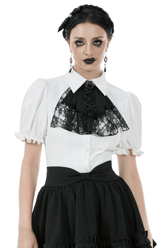 Gothic White Blouse With Detachable Lace Jabot