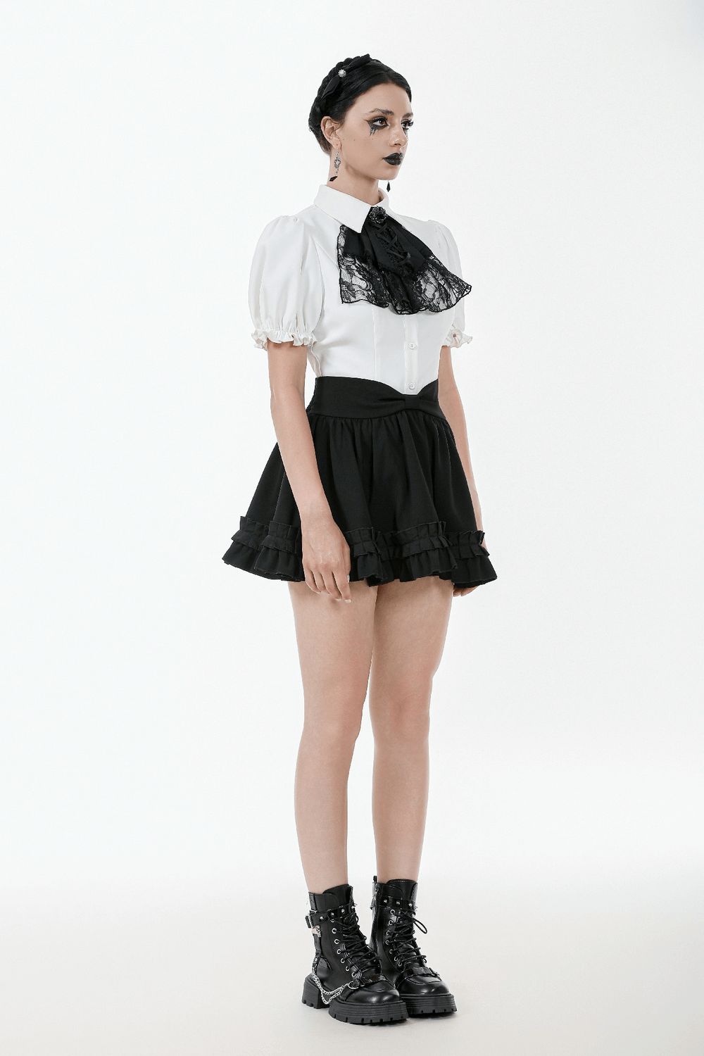 Gothic White Blouse With Detachable Lace Jabot