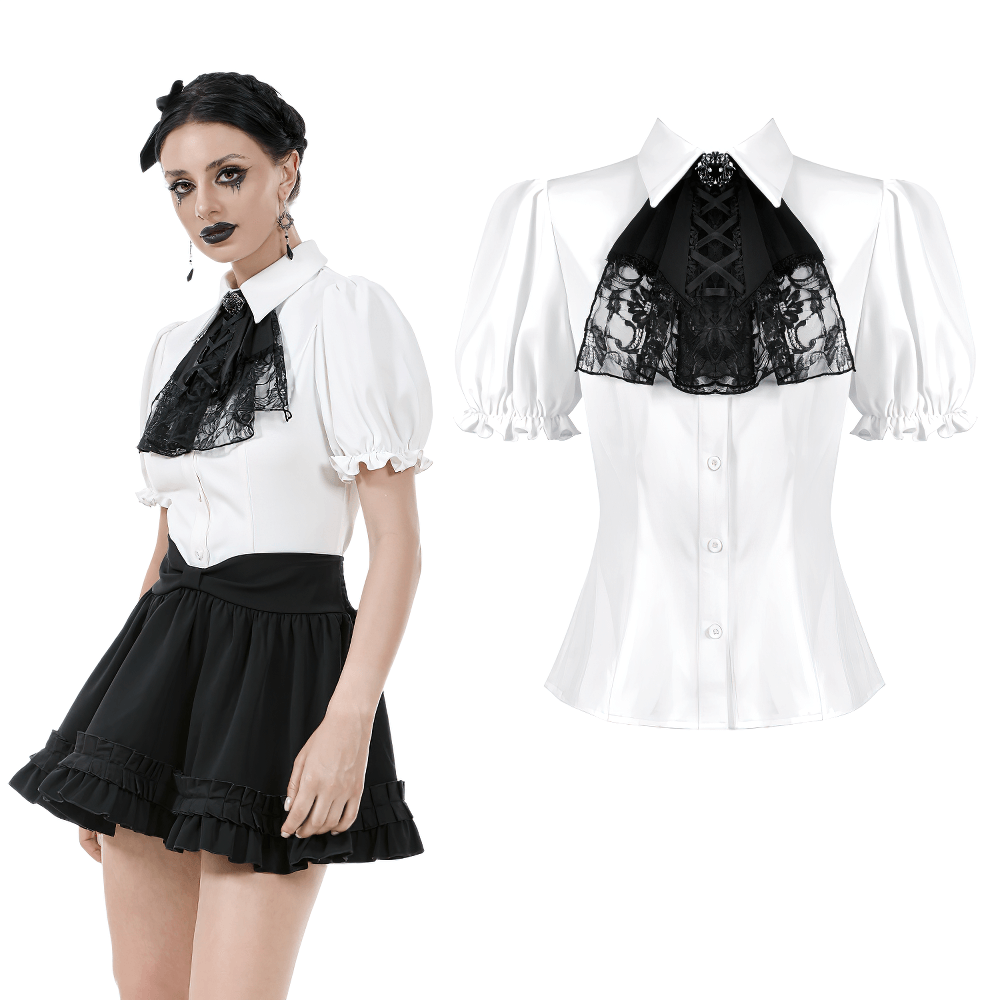 Gothic White Blouse With Detachable Lace Jabot