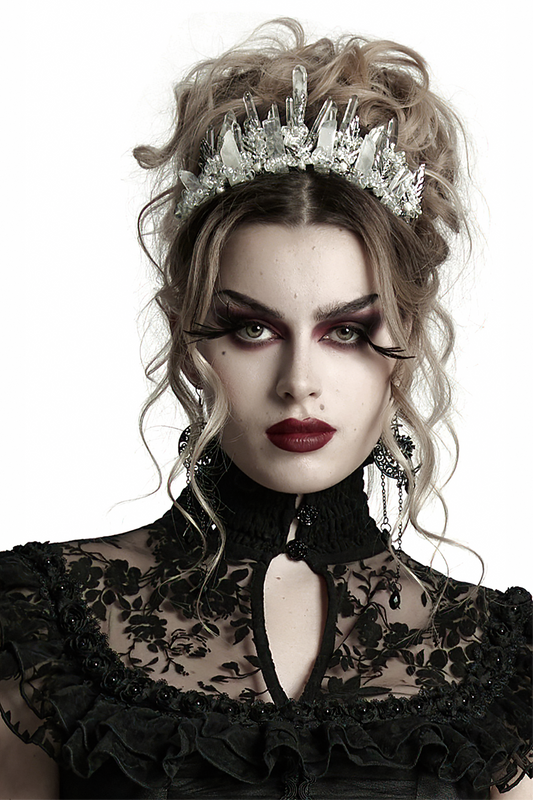 Gothic White Crystal Crown with Frosted Spikes
