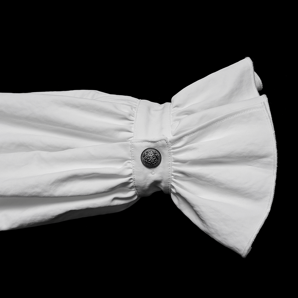 Gothic White Ruffled Long Sleeve Shirt with Lace Details