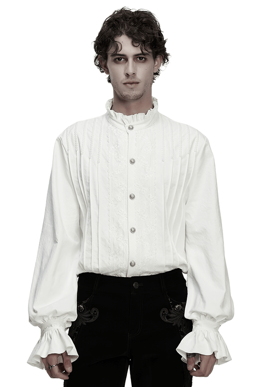 Gothic White Ruffled Long Sleeve Shirt with Lace Details
