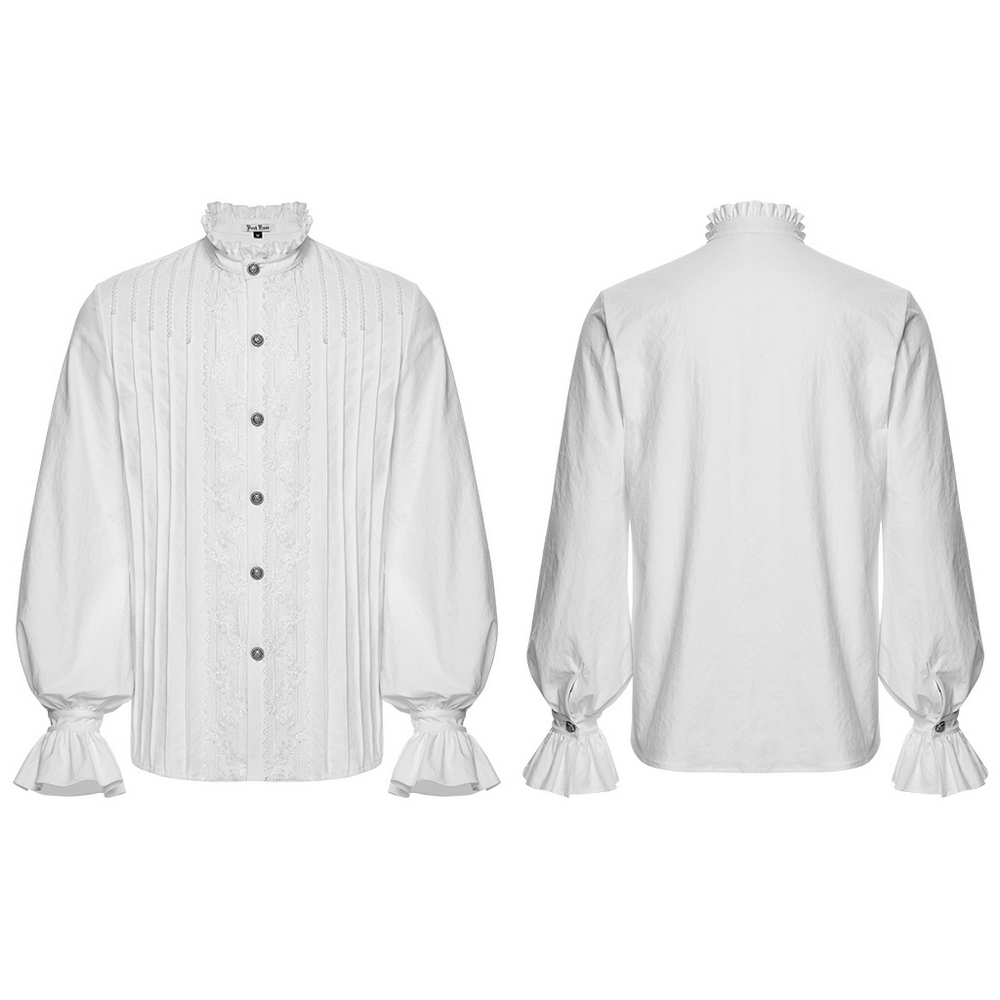 Gothic White Ruffled Long Sleeve Shirt with Lace Details