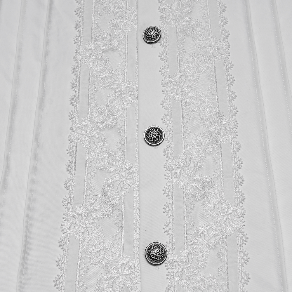 Gothic White Ruffled Long Sleeve Shirt with Lace Details