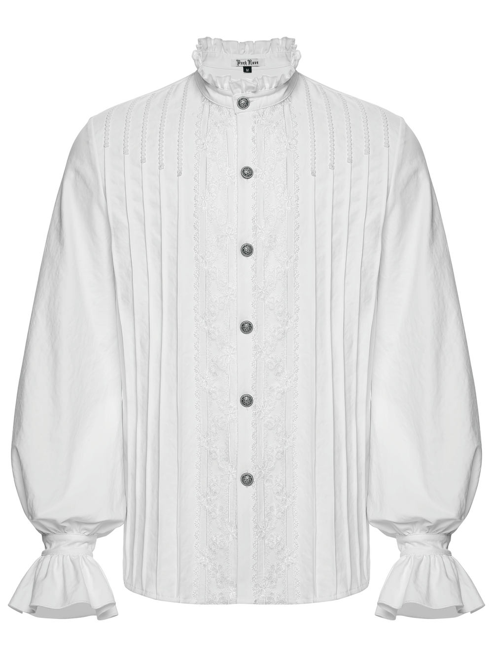 Gothic White Ruffled Long Sleeve Shirt with Lace Details