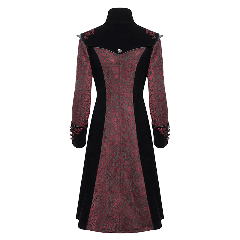 Gothic Wine Red and Black Coat / Vintage Women's Stand Collar Floral Embroidered Coat