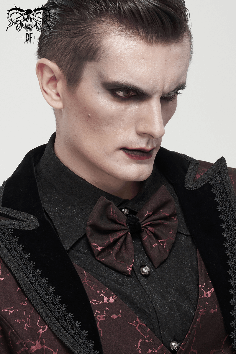 Gothic Wine Red Jacquard Bowtie / Men's Lace-up design Bowtie / Fashion Male Accessories