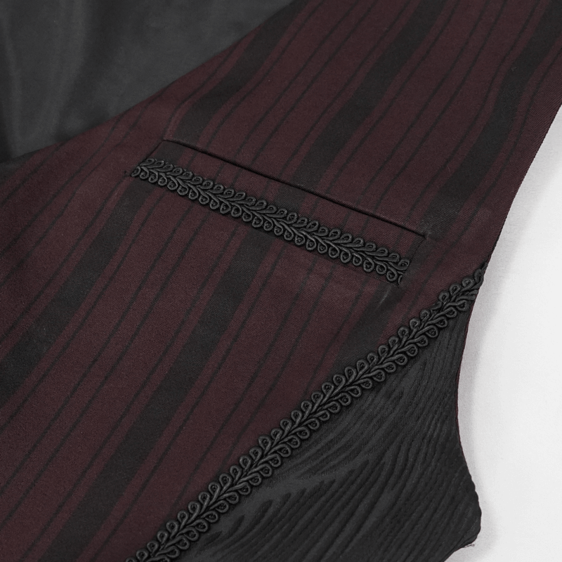 Gothic Wine Red Stripes Waistcoat with Datachable Swallow Tail / Male V-Neck Buttons Waistcoat
