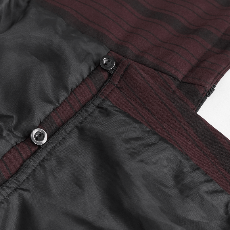 Gothic Wine Red Stripes Waistcoat with Datachable Swallow Tail / Male V-Neck Buttons Waistcoat