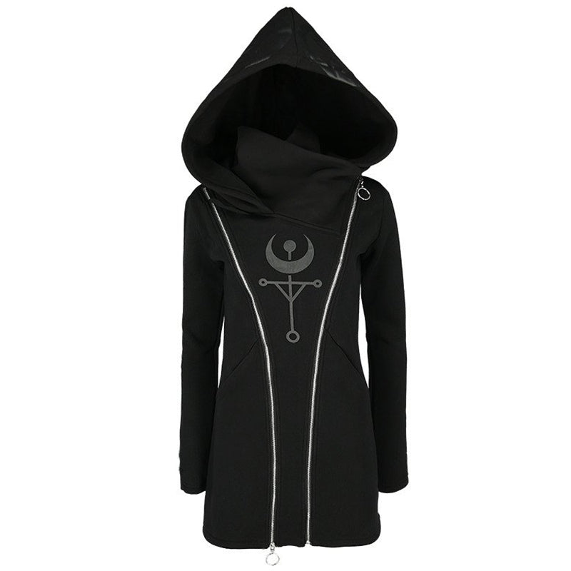 Gothic Women Hoodie with Long Sleeve / Female Zipper Sweatshirt in Gothic Style
