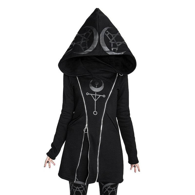 Gothic Women Hoodie with Long Sleeve / Female Zipper Sweatshirt in Gothic Style