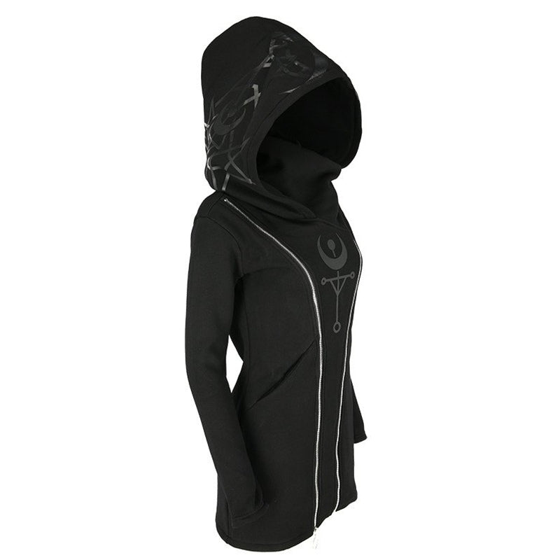 Gothic Women Hoodie with Long Sleeve / Female Zipper Sweatshirt in Gothic Style