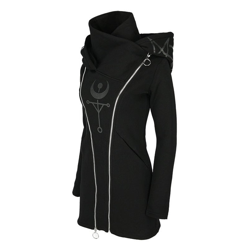 Gothic Women Hoodie with Long Sleeve / Female Zipper Sweatshirt in Gothic Style