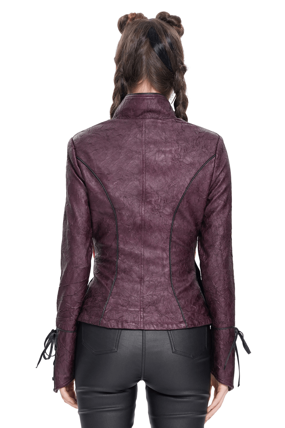 Gothic Women's Purple Faux Leather Jacket with Buckles