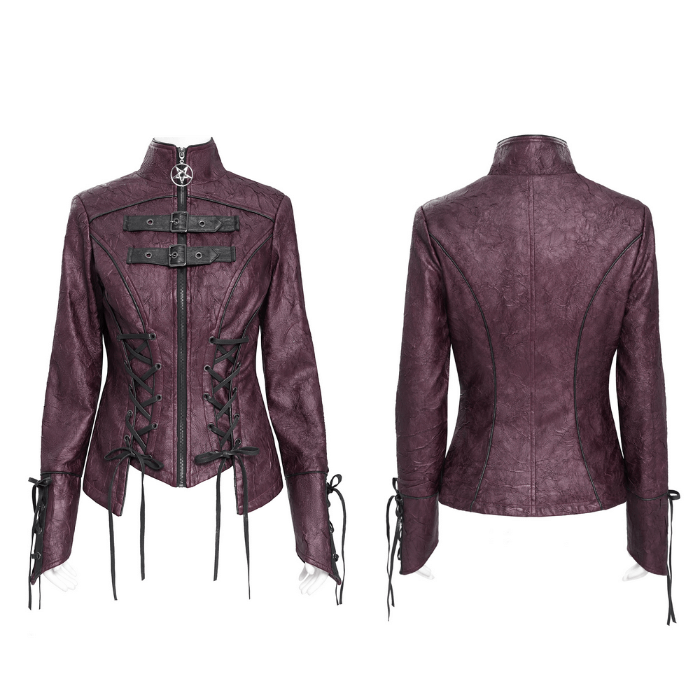 Gothic Women's Purple Faux Leather Jacket with Buckles