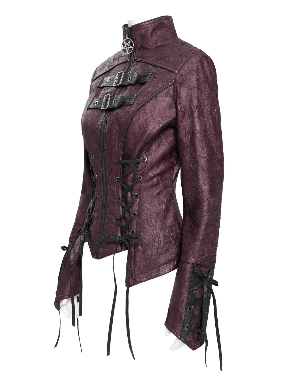 Gothic Women's Purple Faux Leather Jacket with Buckles
