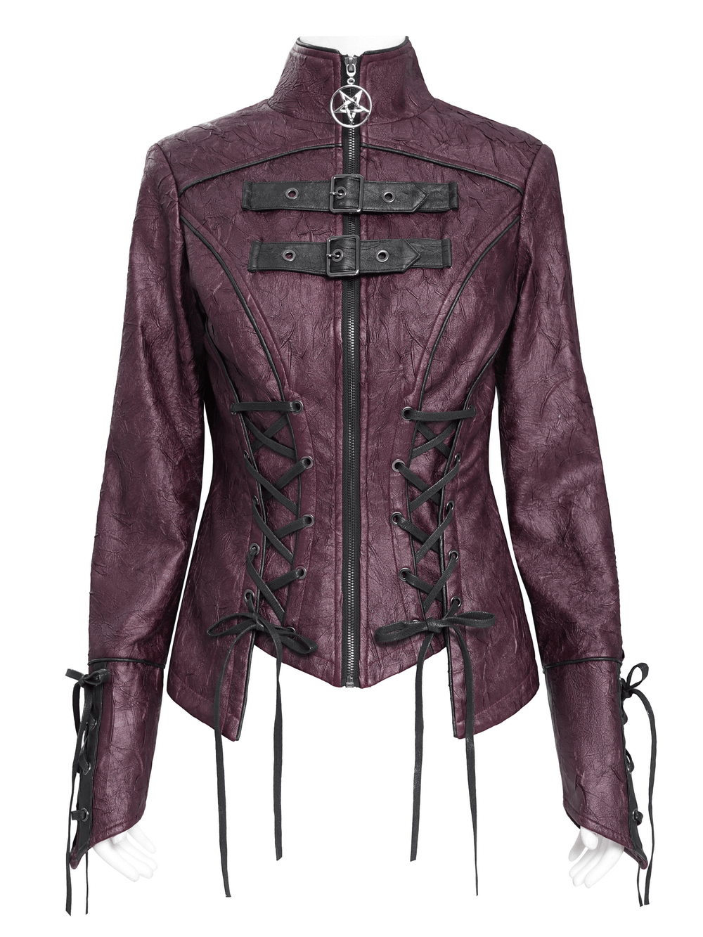 Gothic Women's Purple Faux Leather Jacket with Buckles